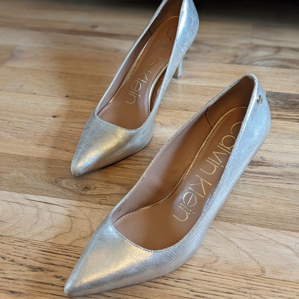 Calvin Klein Silver Pointed Toe Pumps - Women's